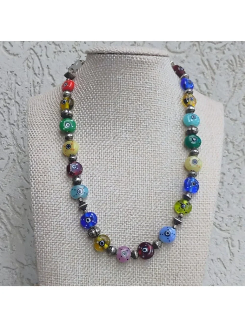 Handmade Italian Murano Glass Millefiori Bead Necklace All Seeing Eye 15" - Picture 2 of 10